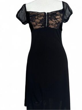 Bisou Bisou Black Lace Trim Dress